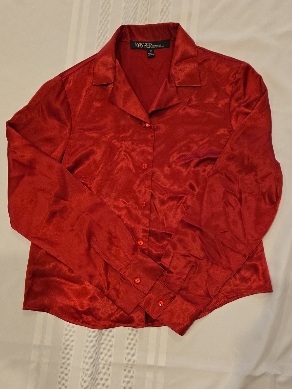 Kasper Women's Shiny Red Satin Button-Down Shirt
